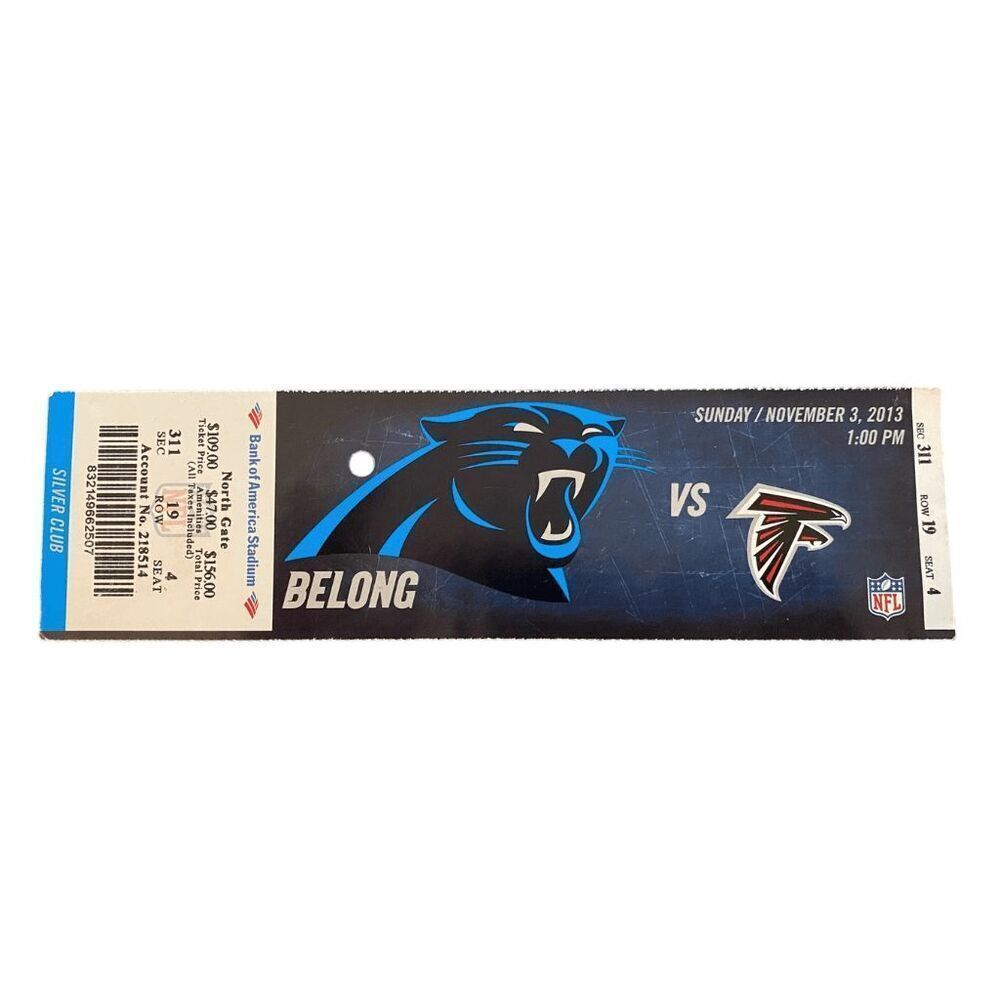 Carolina Panthers vs Atlanta Falcons 11/3/2013 NFL Ticket Stub‎